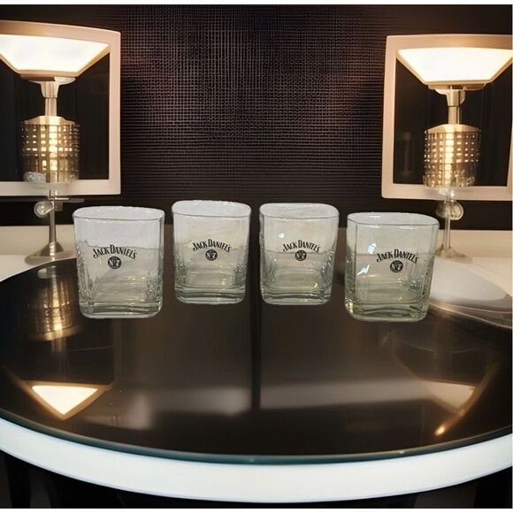 4 Jack Daniel's "OLD No 7 BRAND" Squared Whiskey Glasses - Picture 1 of 2